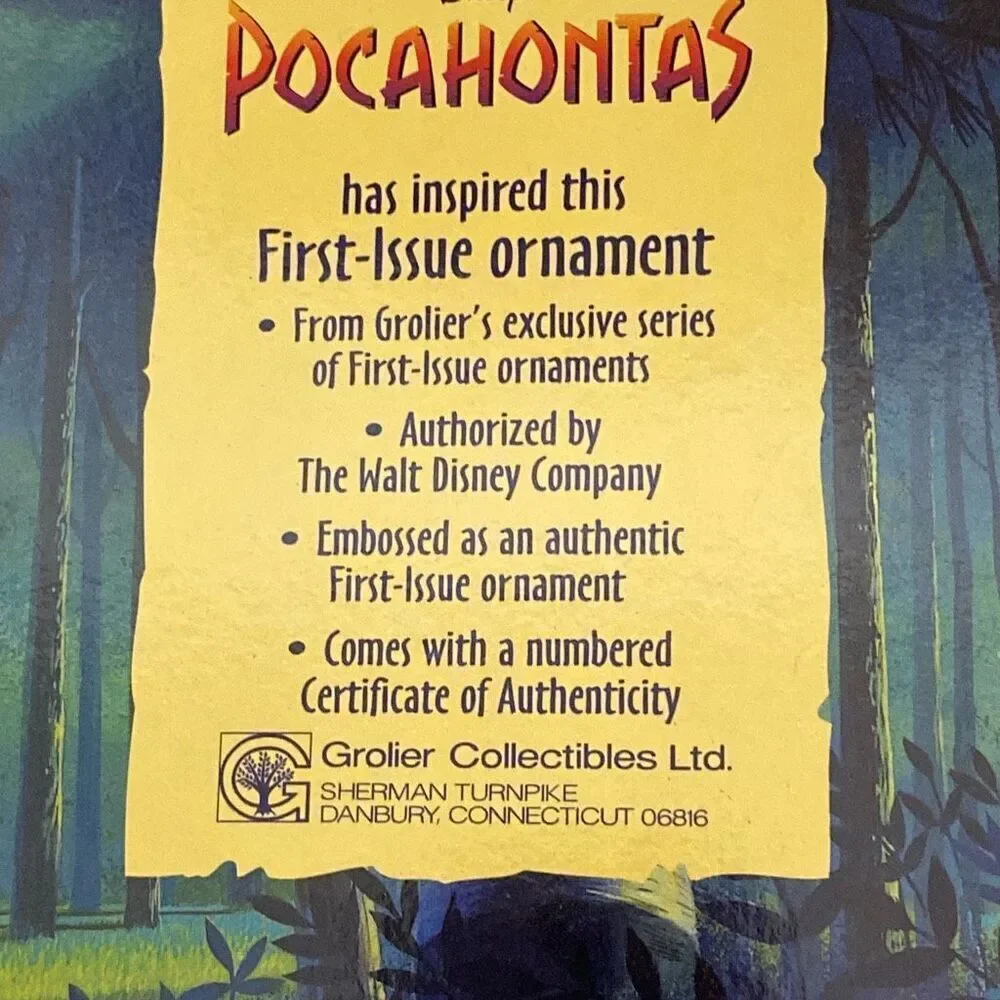 Disney 1995 Grolier Pocahontas Christmas‎ Tree Ornaments First Issue In Box